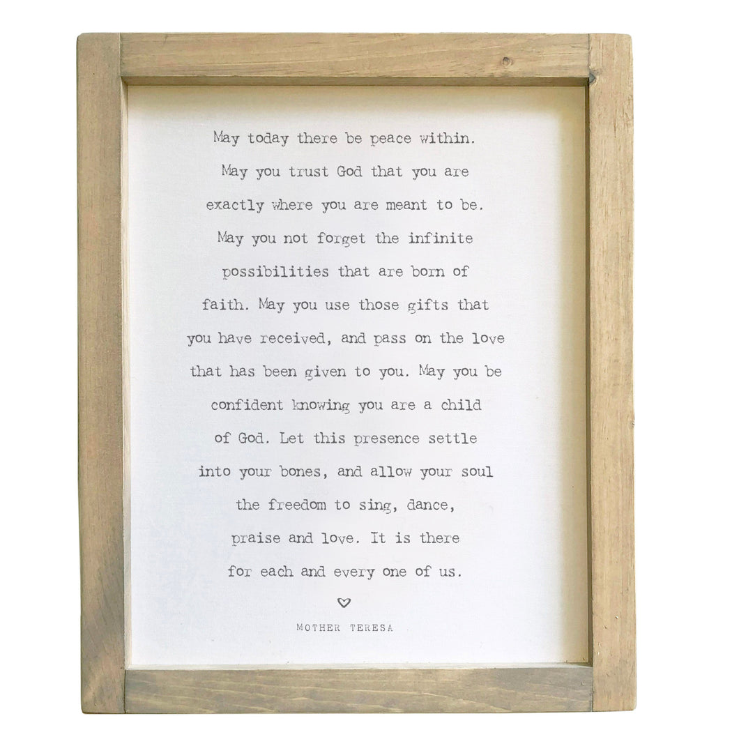 Peace With In / Mother Teresa / Framed Canvas