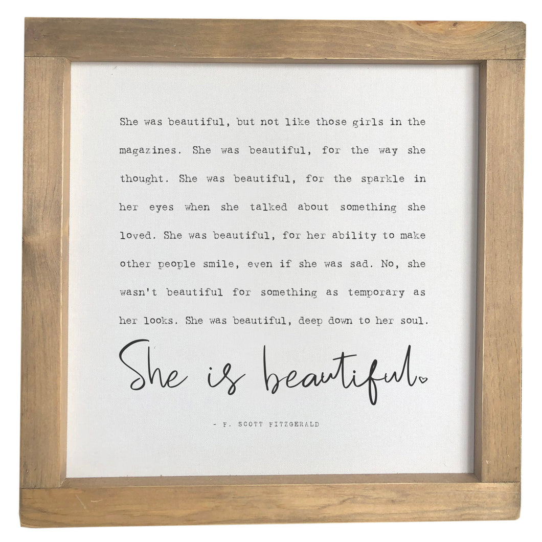 She Is Beautiful / F. Scott Fitzgerald / Framed Canvas