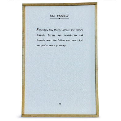 Book Page Handmade Paper Framed Sign, The Sandlot