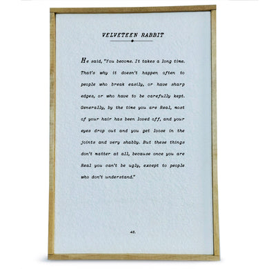 Book Page Handmade Paper Framed Sign, The Velveteen Rabbit