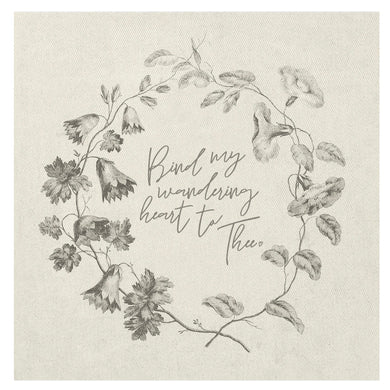 Bind My Wandering Heart, floral wreath, Mini Canvas