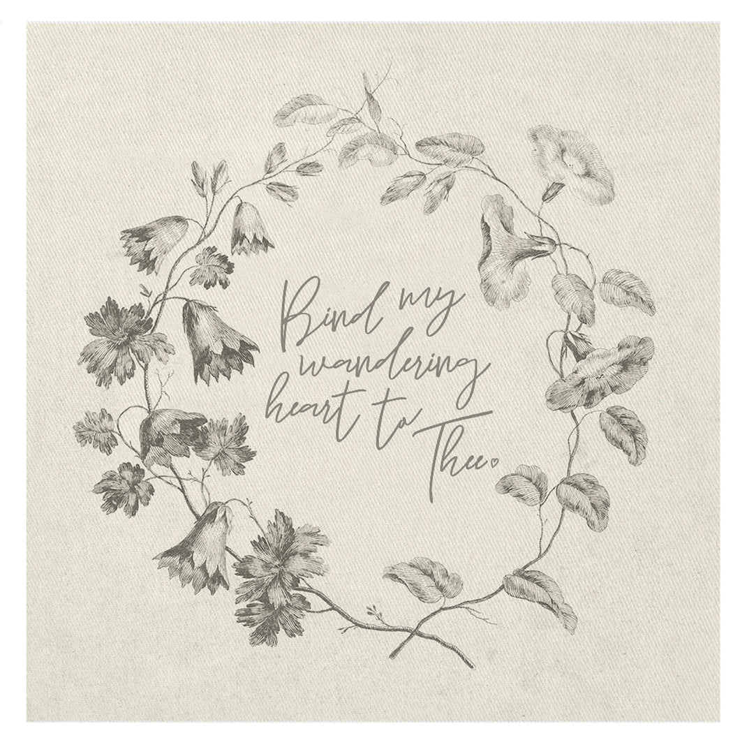 Bind My Wandering Heart, floral wreath, Mini Canvas