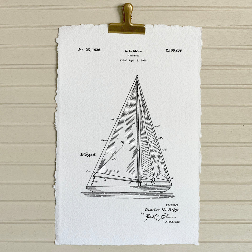 Blueprint Sailboat Handmade Paper Print