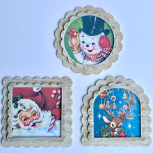 3x3 Magnets set/6 Retro Christmas Holiday Vintage Style Prints