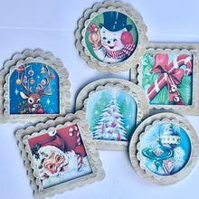 3x3 Magnets set/6 Retro Christmas Holiday Vintage Style Prints
