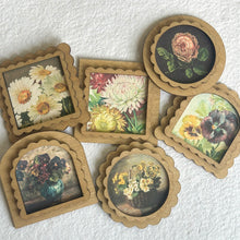 3x3 Magnets set/6 Summer Florals Vintage Style Prints