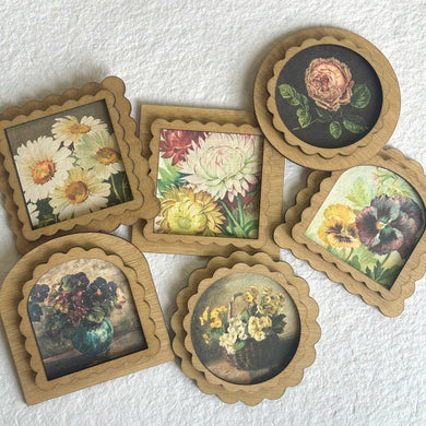 3x3 Magnets set/6 Summer Florals Vintage Style Prints