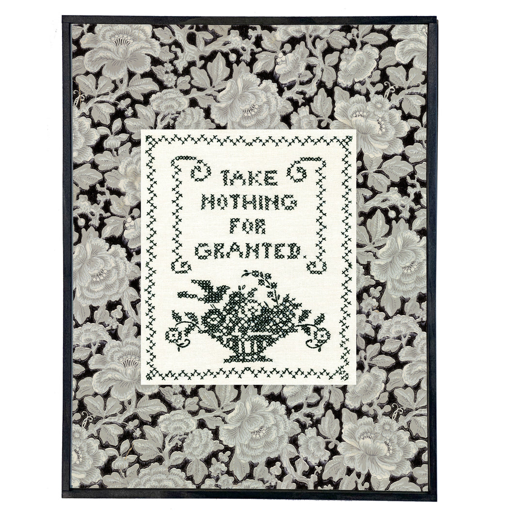 Vintage Cross Stitch / Wallpaper Print, Framed Print