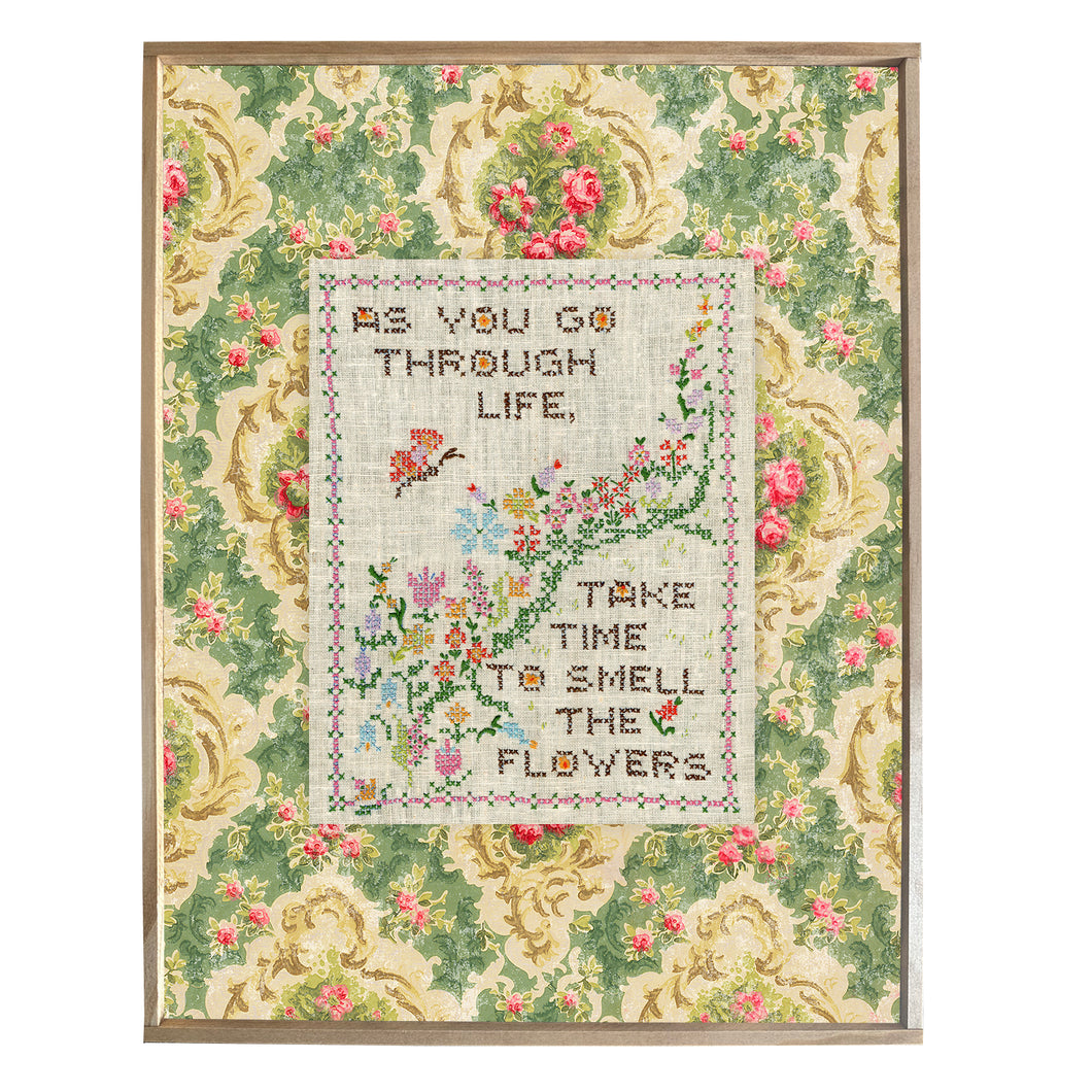 Vintage Cross Stitch / Wallpaper Print, Framed Print