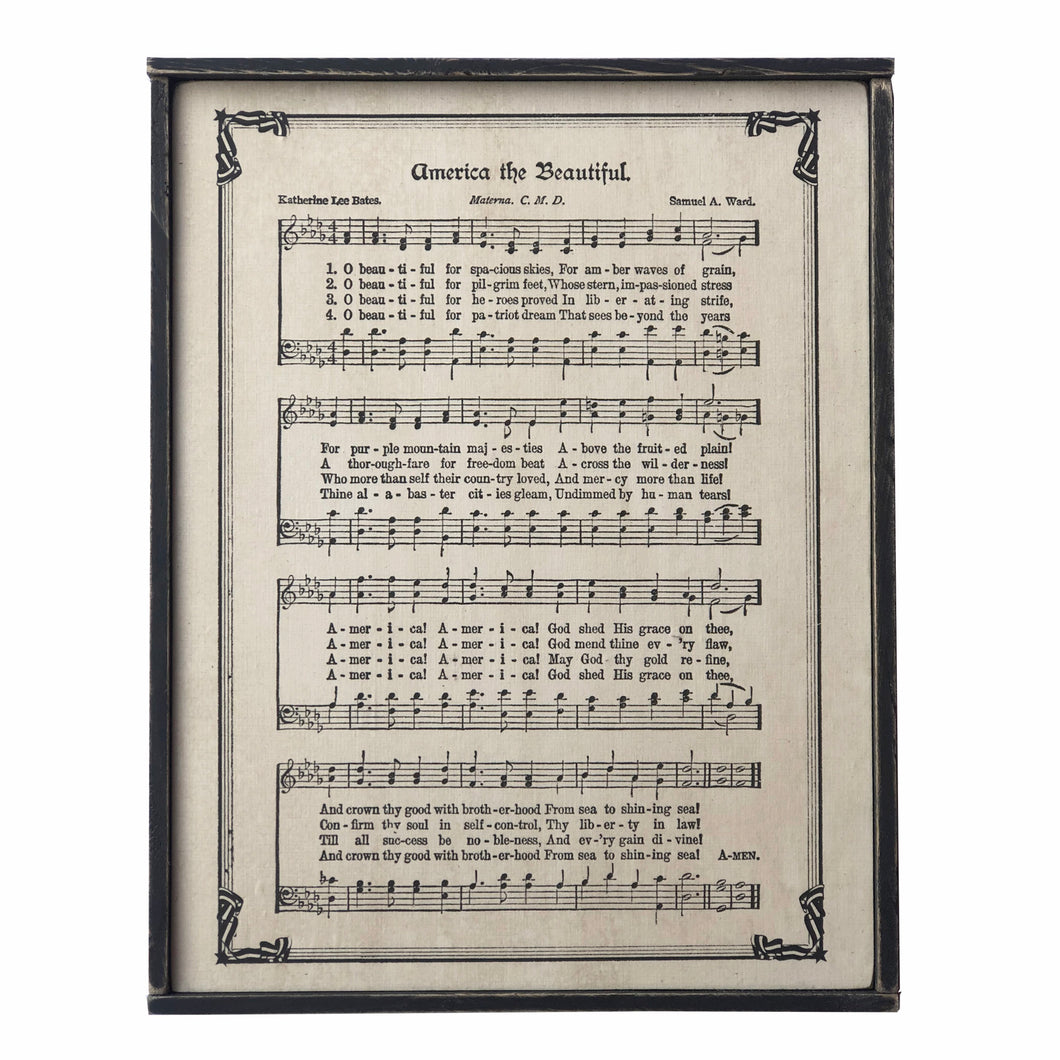 America The Beautiful vintage style frame print designed with vintage graphic elements and sheet music.   D E T A I L S • 10.5
