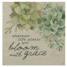 Wherever life plants you, bloom with grace mini canvas.   D E T A I L S • You are purchasing the MINI CANVAS ONLY • 7" x 7" approximately • Printed on cotton twill canvas fabric and glued to 1/8" masonite board • ALL MINI CANVAS HOLDERS SOLD SEPARATELY. If you would like a mini canvas block holder or clipboard, please add one of these listings to your cart.