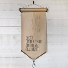 Every little thing gonna be alright. - Bob Marley  Our vintage piano roll sign adds unique charm and one-of-a-kind gift giving for the music lover in your life!  D E T A I L S • Each piano roll is vintage and has flaws and character from use and age. • Twine included for hanging. • Black ink printed on piano roll. • Glass crystal included as adornment. • 12" wide x 28" long.