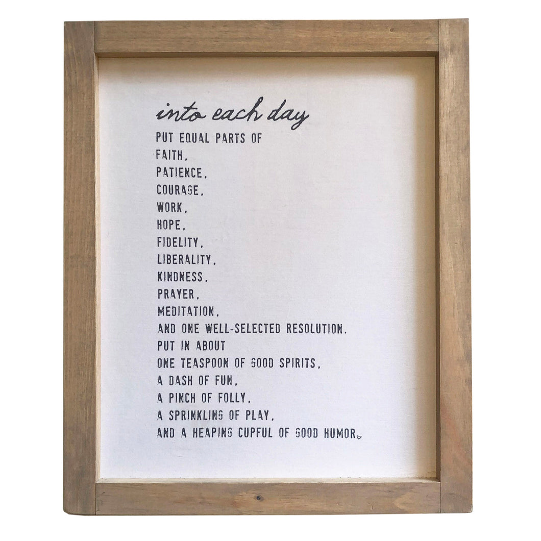 Into Each Day \\ Daily Recipe Framed Canvas