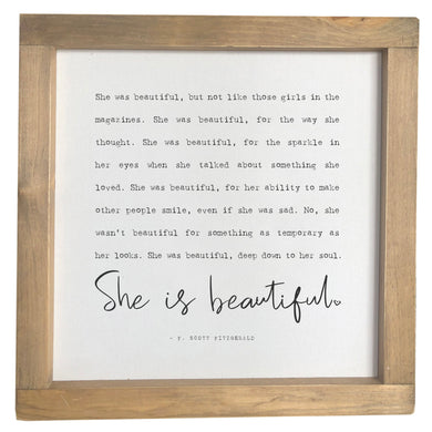 She Is Beautiful / F. Scott Fitzgerald  / Framed Canvas